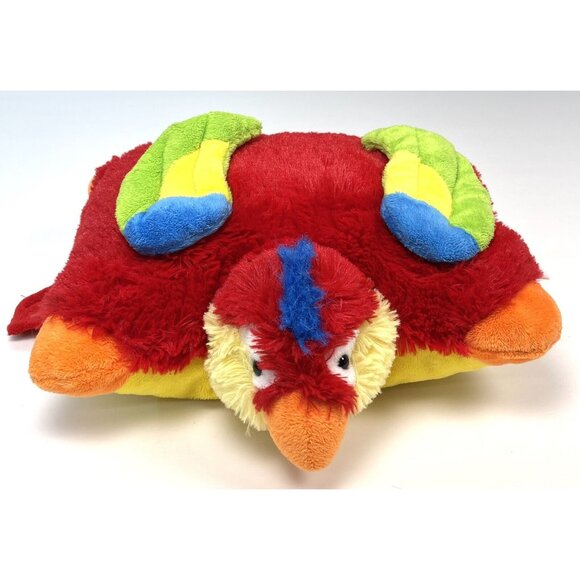 2010 PILLOW PETS Pet Pee-Wees 12.5"x11"x4.5" Red Plush Stuffed PARROT Bird EUC - Picture 1 of 10